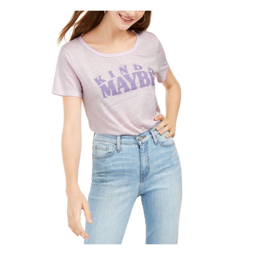 LOVE TRIBE Womens T-Shirt Purple Short Sleeve Jewel Neck Printed Juniors XS